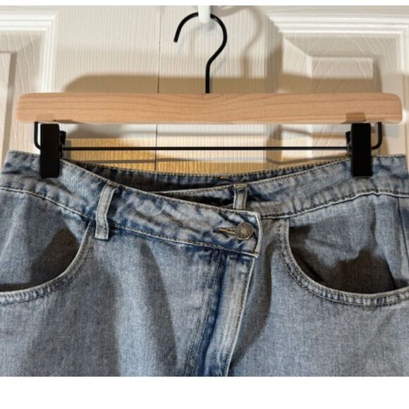 Commense Asymmetrical denim maxi skirt M front slit raw hem casual - Picture 2 of 11